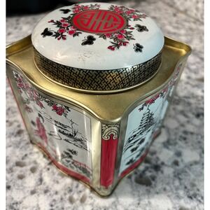 Vintage Tikuanyin Tea Tin Box Asian Scene Decorative